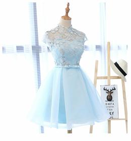 Picture of Cute Light Blue Tulle with Lace Party Dresses , Pretty Short Classical Formal Dresses